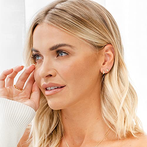 PAVOI 14K Gold Plated 925 Sterling Silver Cubic Zirconia Huggie Earrings | U-Shaped Snake Solitaire Small Round Huggie Stud Fashion Hoop Earrings for Women - style: Solitaire