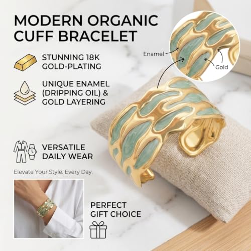 18K Gold Plated White Enamel Cuff Bracelet for Women - color: blue flower