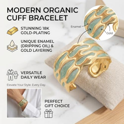 18K Gold Plated White Enamel Cuff Bracelet for Women - color: blue flower