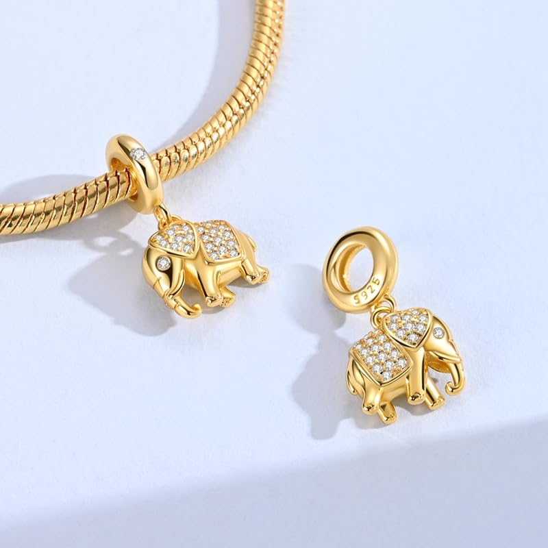925 Sterling Silver Charms for Bracelets and Necklaces Lipstick and Perfume High Heels Dangle Pendants Heart Butterfly Bead Charms Halloween Christmas Gift for Womens - style: Gold Sparkling Elephant Charm