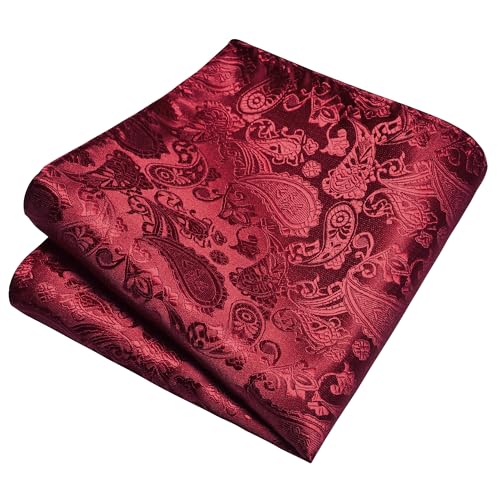 GUSLESON 3.15"（8cm） Mens Paisley Tie and Lapel Pin Necktie Hankerchief Cufflinks Set for Men - color: Burgundy