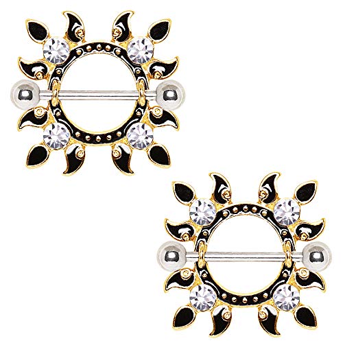 Gold Plated Jeweled Flaming Sun Nipple Shield