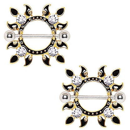 Gold Plated Jeweled Flaming Sun Nipple Shield