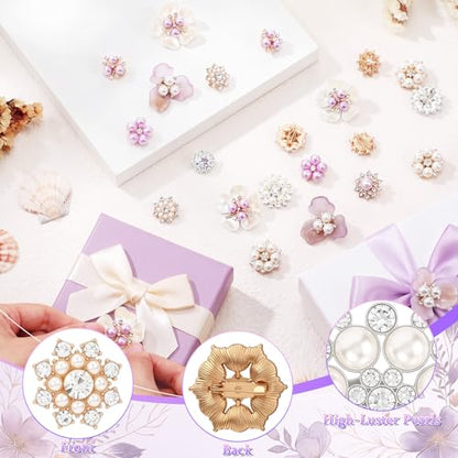 Sureio 45 Pcs Pearl Rhinestone Brooch Lapel Pin Set - color: Purple