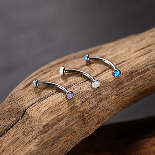 GAGABODY G23 Titanium Eyebrow Piercing Jewelry Curved Barbell Lip Ring | Internal Thread Used in Eyebrow,Belly,Rook 16 Gauge from 6mm to 12mm Lightweight Daily for Woman and Man Sensitive Skin - color: 1Pc-Disc Shape Silver+Blue Opal, size: 16G-8mm