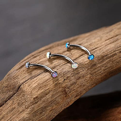 GAGABODY G23 Titanium Eyebrow Piercing Jewelry Curved Barbell Lip Ring | Internal Thread Used in Eyebrow,Belly,Rook 16 Gauge from 6mm to 12mm Lightweight Daily for Woman and Man Sensitive Skin - color: 1Pc-Disc Shape Silver+Blue Opal, size: 16G-8mm