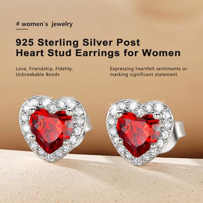 Bestyle 8mm Small Birthstone Earrings for Women with Hypoallergenic Sterling Silver Post,Sparkle Heart/Round Womens Studs Earrings, Great Birthday/Christmas/Anniversary Jewelry for Wife Mother - color: 07. July Ruby-Heart