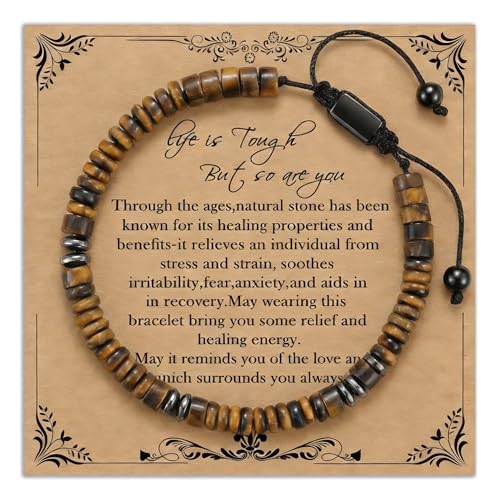 Natural Stone Beaded Bracelet for Men Women Boho Adjustable - color: Tiger Eye-life