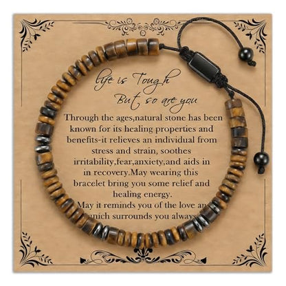 Natural Stone Beaded Bracelet for Men Women Boho Adjustable - color: Tiger Eye-life