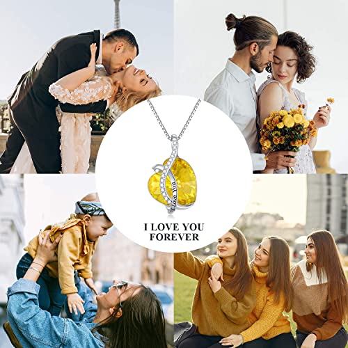 AOBOCO I Love You Sterling Silver 12 Birthstone Heart Pendant Necklace Embellished with Crystals from Austria, Mother's Day Anniversary Birthday Jewelry Christmas Gifts for Women Grandma Nana - color: L-November