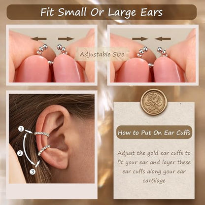 Florideco 4 PCS Ear Cuffs Non Piercing Hypoallergenic 14K Gold Plated Ear Cuff Earrings for Women Trendy CZ Clip On Cartilage Earring Set Dainty Adjustable Fake Piercings Earrings - color: CZ Chian: Silver Plated