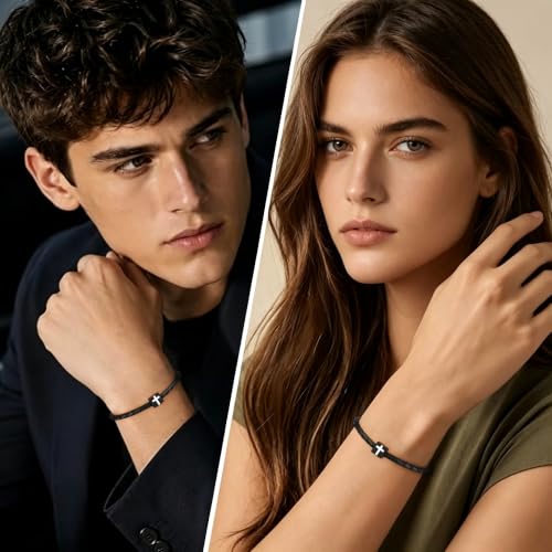 YOIHUR Cross Bracelet for Men Women, Black Italian Braided Leather Couples Bracelets, Pure Titanium Cross Mens Bracelet holiday,Jewelry Gifts for Men Women (7.5/8/8.5/9/9.5") - size: 8in, style: Classic Cross Bracelet