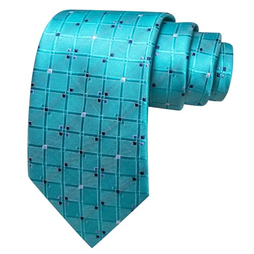 YOHOWA Men Plaid/Striped Ties Clip Set Silk Necktie Pocket Square Cufflinks | Woven Classic,Formal/Casual Mens Tie,Pocket Square Cufflinks Set,Luxury,Business,Wedding,Party,Prom,Graduation - color: Aqua