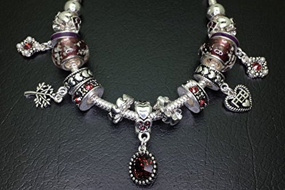 Falari Birthstone Bracelet Multi-Color Charm Beads Silvertone Birthday Gifts for Women - color: 02-February
