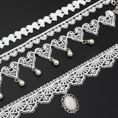 LINKY 10pcs White Lace Choker Necklace Women Jewelry Set - color: Silver