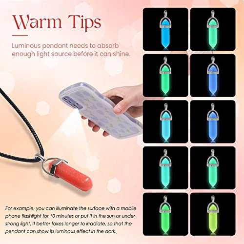 TXIN 10 Pcs Glow in the Dark Crystal Pendant Necklace, Luminous Natural Quartz Stone Necklace, Glowing Fluorescent Hexagonal Stone with Black Ropes for Women Men ‌Jewelry Gift Accessories, 10 Colors