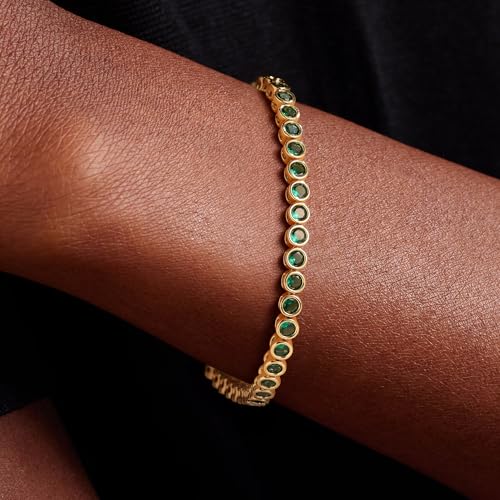Tennis Bracelets for Women Teen Girls, Gold Jewelry | 3mm Cubic Zirconia, Dainty & Classic Tennis Bracelets, 14K Gold Plated, Adjustable Bracelet for Wrist Essentials - color: Emerald Green 6.5 Inch