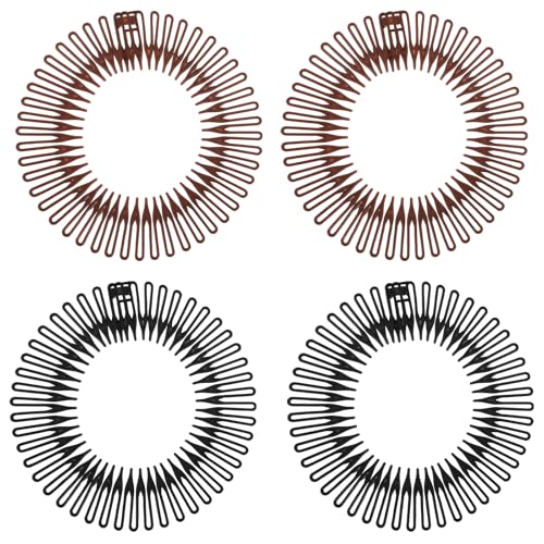 4PCS Flexible Headbands,Circular Stretch Comb Headband Zig Zag Plastic Circle Headbands Plastic Black Brown Circle Spring Headband Flexible Hair Wrap Holder Hairs Comb for Women Hair Accessories