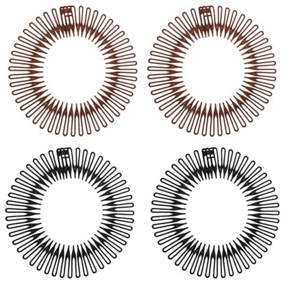 4PCS Flexible Headbands,Circular Stretch Comb Headband Zig Zag Plastic Circle Headbands Plastic Black Brown Circle Spring Headband Flexible Hair Wrap Holder Hairs Comb for Women Hair Accessories