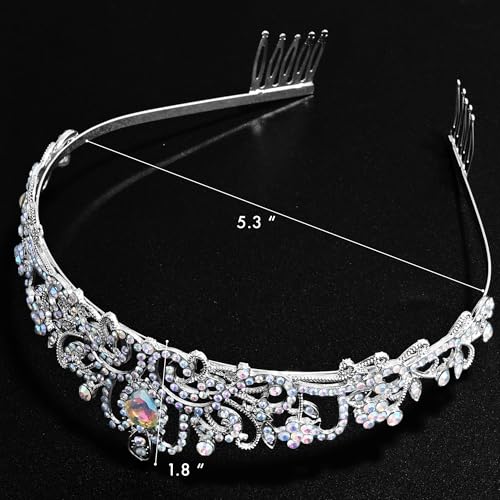 TAROSE Tiaras for Women, Birthday Crown and Sash for Girls | Birthday Sash Sunglasses Outfit, Birthday Gift for Women Girls, Goddess Crown Bride/Halloween/Prom/Party/Costume - color: 1 D. Silver+ab