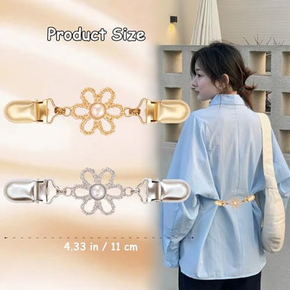 2 PCS Waist Cincher Clips Dress Clips Back Cinch for Shawl Cardigan Sweater Clothes Shirt Tightener Clip(Silvery Golden) - color: Color Flower Style