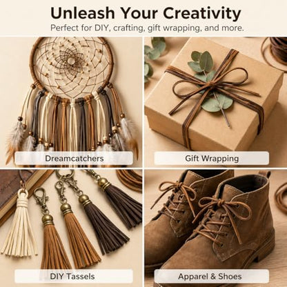 Faux Suede Flat Cord for Jewelry Making, 3 Rolls 50 Yards Each 150 Yards Total, Faux Leather Cord in Cream Brown Dark Brown, with 6 Lobster Clasp Kits for Necklaces Bracelets Chokers