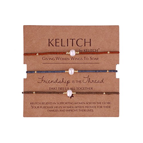 KELITCH 3 PCS Natural Pearls Bracelets Women Strand Thin Rope Friendship Bracelets Handmade Stack Charm Bracelets - color: 02R