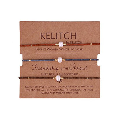 KELITCH 3 PCS Natural Pearls Bracelets Women Strand Thin Rope Friendship Bracelets Handmade Stack Charm Bracelets - color: 02R