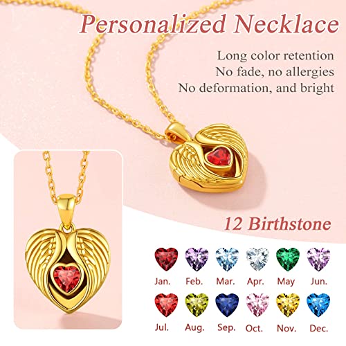 FindChic Locket Necklace for Women Custom Photo Memorial Gifts 4 Colors | Silver/Black/Rose Gold/Gold Plated Personalized for Loved Ones, Birthday Valentine's Day Keepsake - style: 06. Birthstone Style 3-Gold