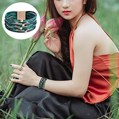 Ornaland 4 Pcs Leather Earrings Necklace Bracelet Set Print Earrings Faux Leather Necklace Multi-Layer Bracelet Jewelry Set Gifts for Women - color: A3
