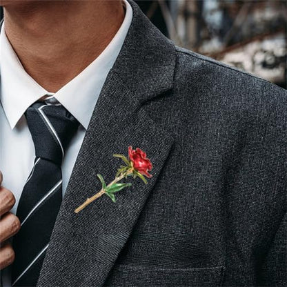 Red Rose Flower Brooches Pins for Women Men Elegant Crystal Flower Lapel Pin Retro Suit Hat Dress Accessories Wedding Valentine's Day Jewelry Gift - style: Red