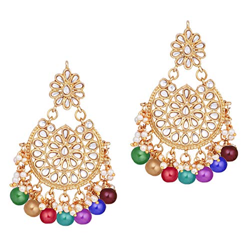 Aheli Elegant Indian Wedding Wear Faux Kundan Studded Choker Necklace with Maang Tikka Set Ethnic Fashion Jewelry for Women Maroon Kundan & Pearl Drop - color: Multi color