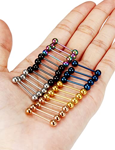 Oufksiyy 24pc 14G 16G Mixed Color Surgical Stainless Steel Straight Barbell Tongue Rings Bars Piercing 5/8" Length 16mm 9/16 inch 14mm 1/2inch 12mm Nipple Rings Tongue Piercing Jewelry for Women Men - color: 16G-14mm(9/16INCH)-Barbell