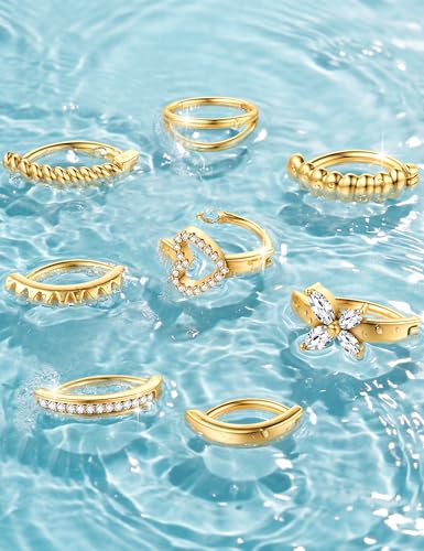 ORAZIO 8Pcs Belly Button Ring Surgical Steel 14G Clicker Belly Rings for Women CZ Heart Butterfly Belly Button Piercing Simple Reverse Navel Barbell Rings Body Piercing Jewelry - color: Gold Plated-10mm