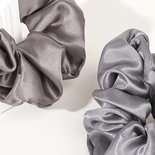 Satin Silk Scrunchies: Big Hair Ties for Women, Girls' Ponytail Holders for Thick, Curly Hair - Cute Pony Tails - color: Bown Gray