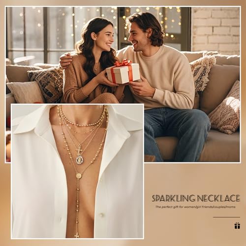 Layered Cross Necklace Set for Women, Layered Choker Necklaces Trendy Jewelry, Colorful Enamel Beaded Y-Shaped Lariat Necklace, Boho Multilayer Cross Necklace for Party and Daily Wear - color: Gold-03
