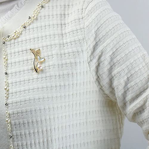 Golden Plated Mermaid Tail Brooch Pin for Women Girls Cubic Zirconia Faux Pearl Double Fish Tails Pins Clip Lapel Shawl Sweater Scarves Jackets Dress Suit Brooches Pins Fashion Jewelry Gifts Clothes Accessories