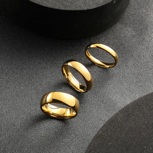 King Will Men's Women's Tungsten Carbide Ring 24k Gold Plated Rose Gold Plated Domed Polished Finish Wedding Band | Gold/Rose Gold, 1.5mm/2mm/4mm/6mm/8mm, Polished, Everyday Wear - color: Gold 4mm