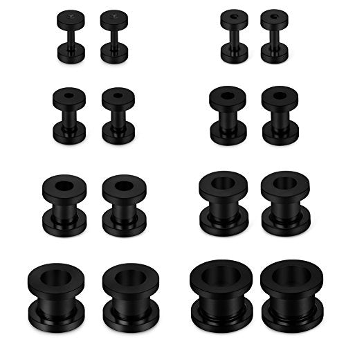 SCERRING 16PCS Screw Ear Tunnels Stretching Kit Stainless Steel Gauge Plugs Expanders Set 14G-00G