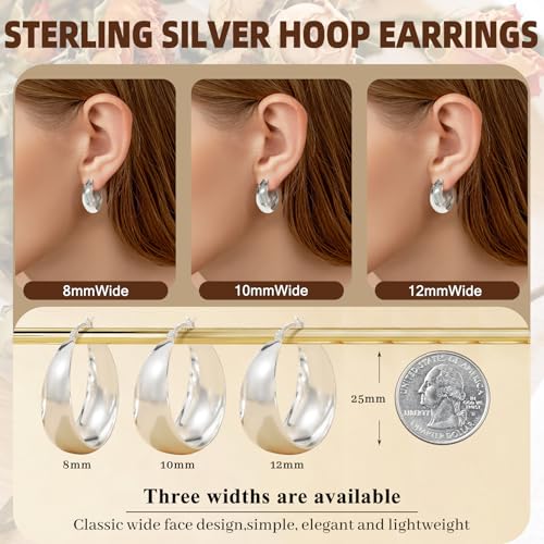 Senteria 12mm Wide Thick Sterling Silver Hoop Earrings Hypoallergenic | 14K Real Gold Plated Hoops Large Earring Lightweight Chunky Hoops Earring for Women Gift for Birthday Christmas 25/30/40/50MM - color: silver 8-30mm