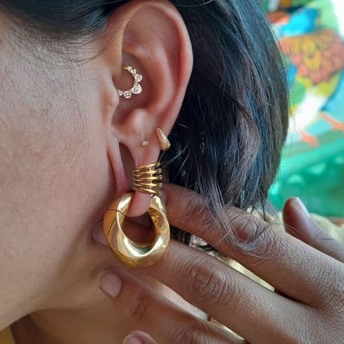 Casvort 2 PCS Hypoallergenic 316 Stainless Steel 00G/3/4'' Stacked Ring Cuffs for Stretched Lobe Ear Gauges Plugs Ear Tunnels Stretcher Earring Studs Clip on Cartilage Body Piercing Jewelry - color: Gold 10mm (00g)