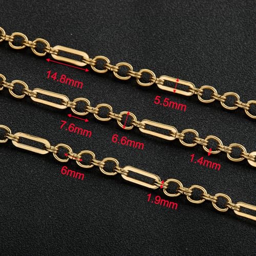 UMAOKANG Gold Plated Stainless Steel Paperclip Chain for Jewelry Making | 2 Meters PVD Gold Plating Jewelry Making Chains Bulk Necklace Bracelet DIY Supplies Findings - color: Paperclip (Gold)