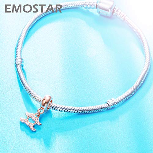 EMOSTAR Zodiac Sign Charms fits European Charm Bracelet – Rose Gold 925 Sterling Silver Necklace Pendant, 12 Horoscope Constellation Dangle CZ Birthstone Beads, Gifts for Women/Men/Birthday - color: Aquarius (1.20 – 2.18)