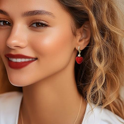 Sonateomber Gold Silver Small Hoop Dangle Earrings for Women, Trendy Dainty Rhinestone CZ Dangling Prom Wedding Leaf Flower Snowflake Butterfly Starfish Fashion Jewelry Gift - color: Red Heart