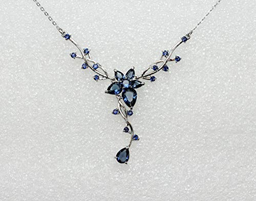 Faship Gorgeous CZ Crystal Floral Necklace Earrings Set - color: Navy Blue