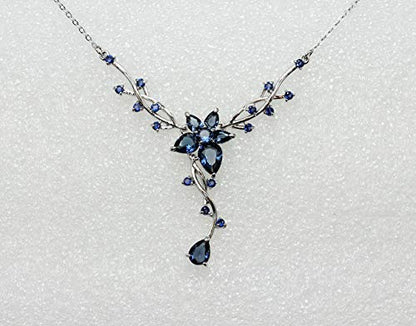 Faship Gorgeous CZ Crystal Floral Necklace Earrings Set - color: Navy Blue