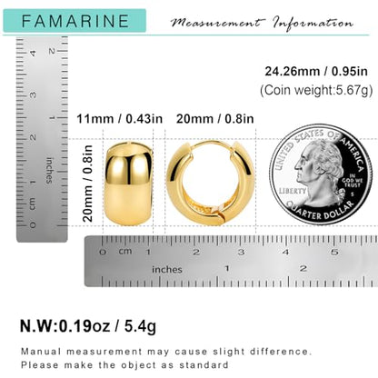 FAMARINE Chunky Thick Hoop Earrings for Women Gold Hoops Huggie Earrings for Men Gift - color: 0.8" Hoop