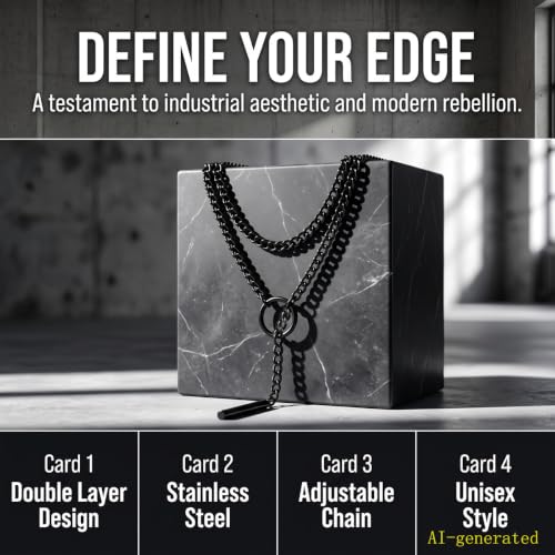 Heart O Ring Slip Chain Choker Necklace for Women Men Stainless Steel Cuban Chain Y-shape Necklaces Punk Rock Collar Adjustable Lariat Y Necklace Prom Necklaces Jewelry - color: Long black bar