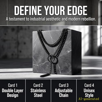 Heart O Ring Slip Chain Choker Necklace for Women Men Stainless Steel Cuban Chain Y-shape Necklaces Punk Rock Collar Adjustable Lariat Y Necklace Prom Necklaces Jewelry - color: Long black bar