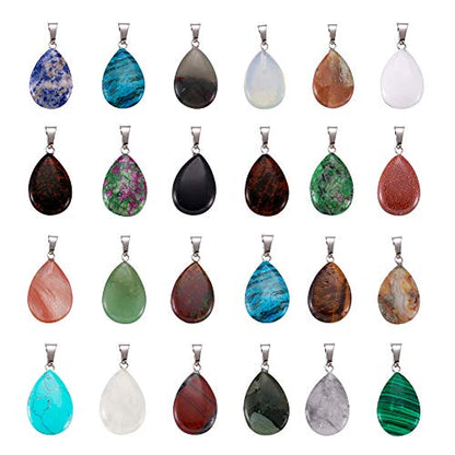 50Pcs Teardrop Stone Pendants Water Drop Healing Crystal Quartz Chakra Gemstone Rock Charms Random Mixed for Necklace Jewelry Making Hole: 2x7mm - color: 1-Mixed Color-Teardrop-Random